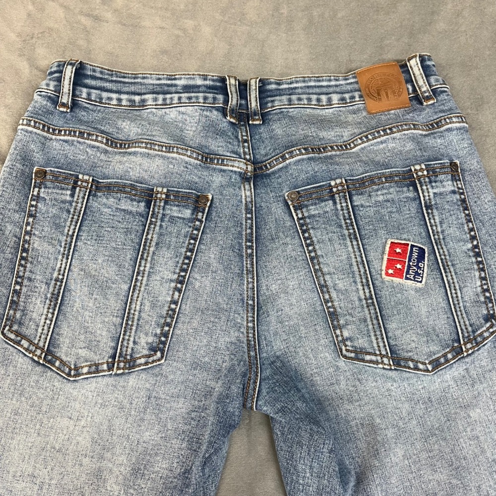 Born Fly Jeans Men's Size 32 x 31 Graphic Patch Slim Straight Denim - Picture 10 of 10